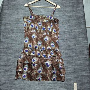 Bilingual Summer Dress Women's Size 8 Brown Floral Silk